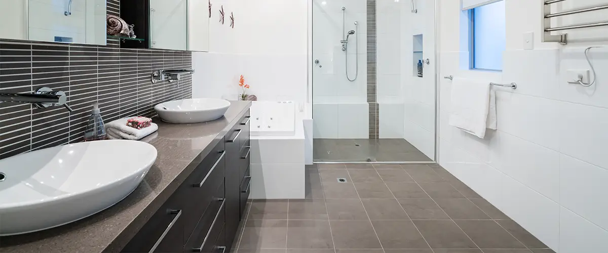 Tile flooring with a large vanity