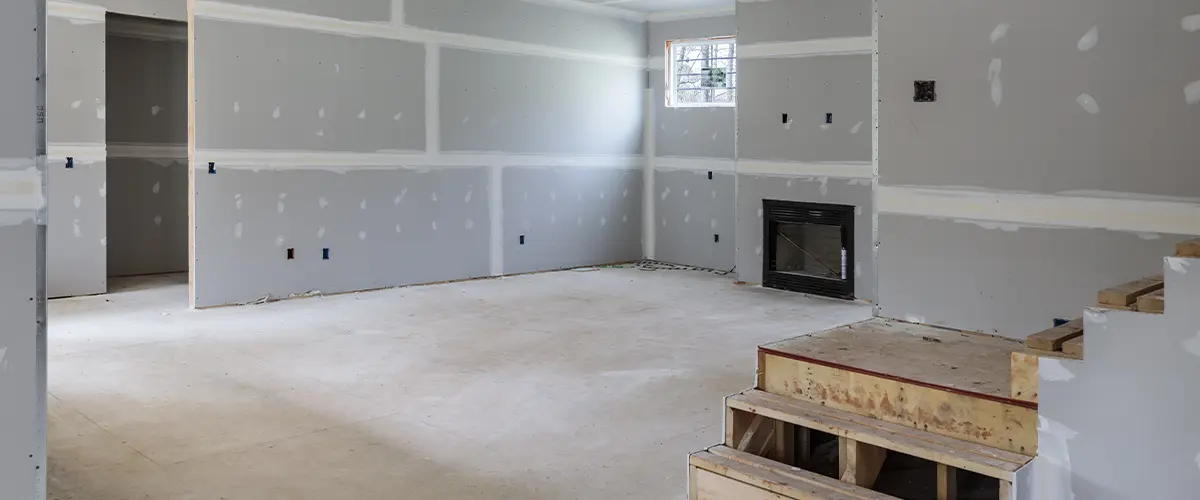 A basement remodel with drywall