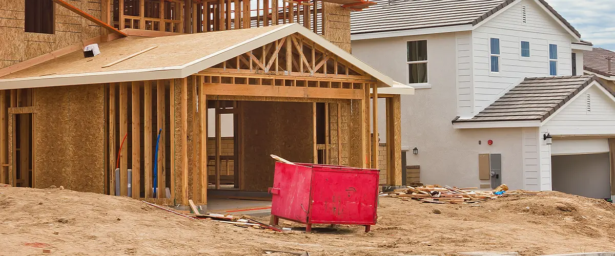 A garage made with wood framing and drywall