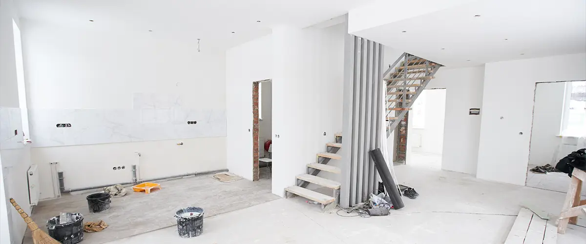 A walkout basement being remodeled