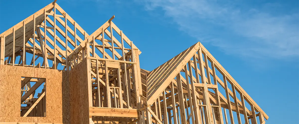 A roof made of wood framing and drywall