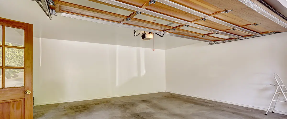 A garage remodel with wood door