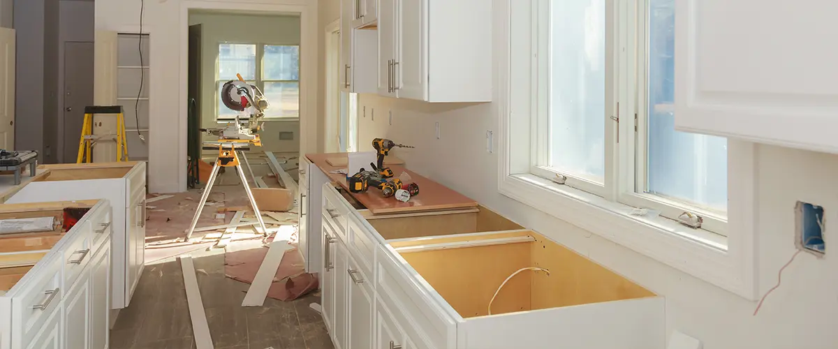 Kitchen remodeling cabinets being installed