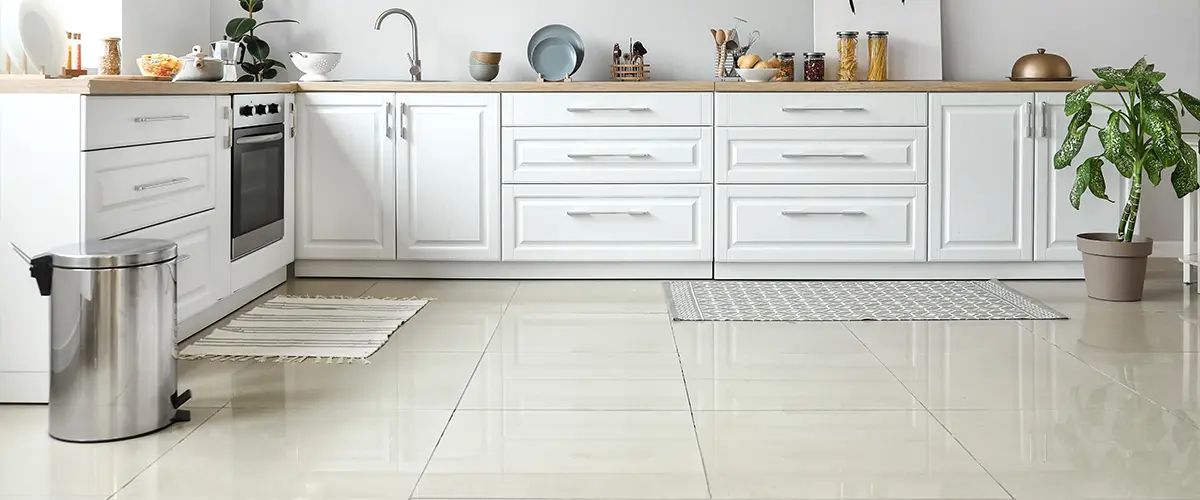Tile flooring in kitchen