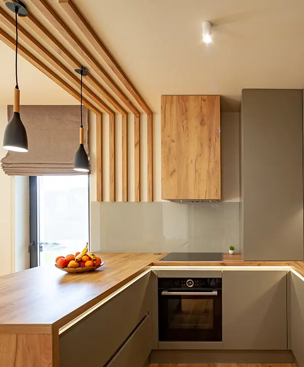 Modern kitchen with slab door cabinets