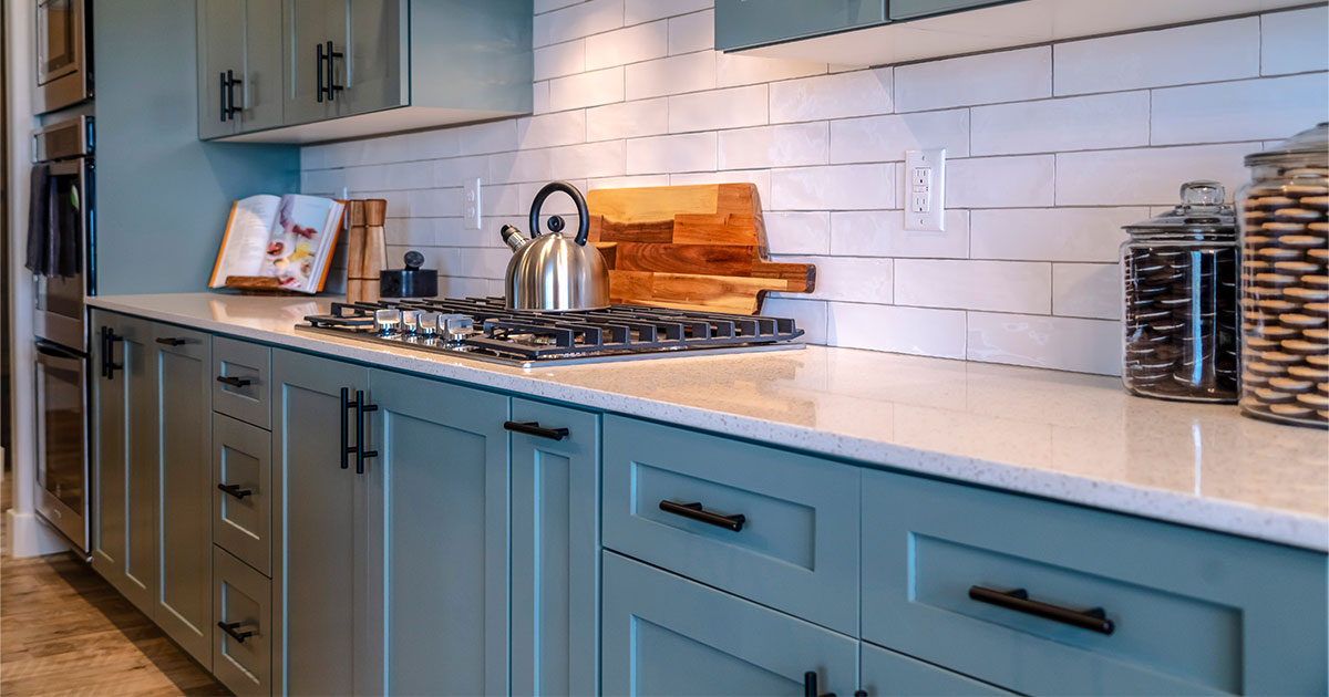 Light blue kitchen cabinets refinished