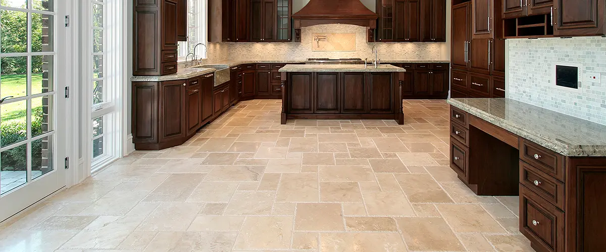 Kitchen floor with wood cabinets