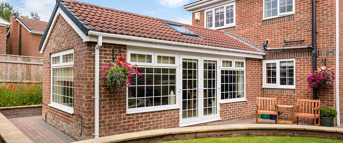 A sunroom addition make of brick