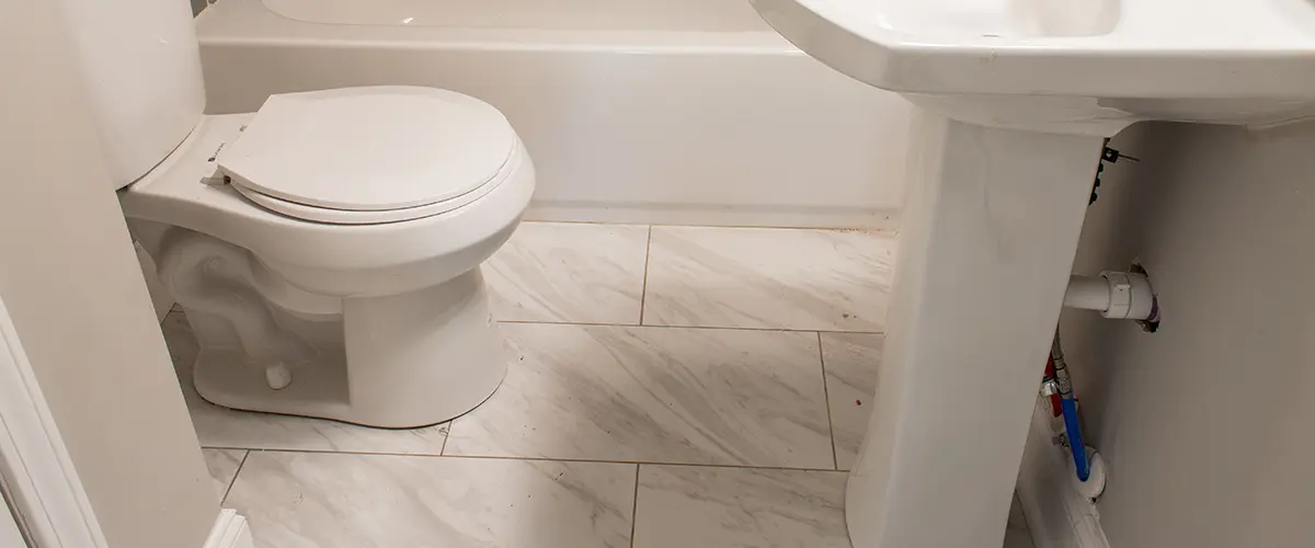 Tile flooring in a small bathroom