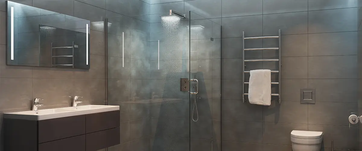 Granite modern shower room in the evening