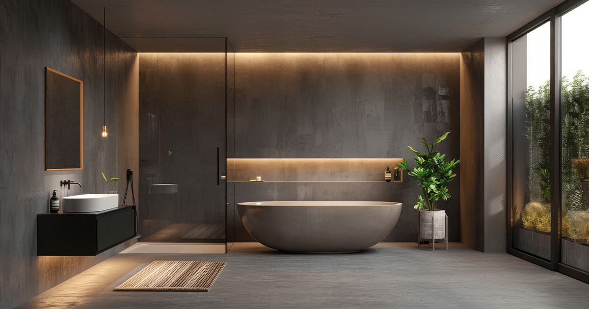 Modern bathroom with concrete bathtub highlighting Concrete Bathtub Pros & Cons
